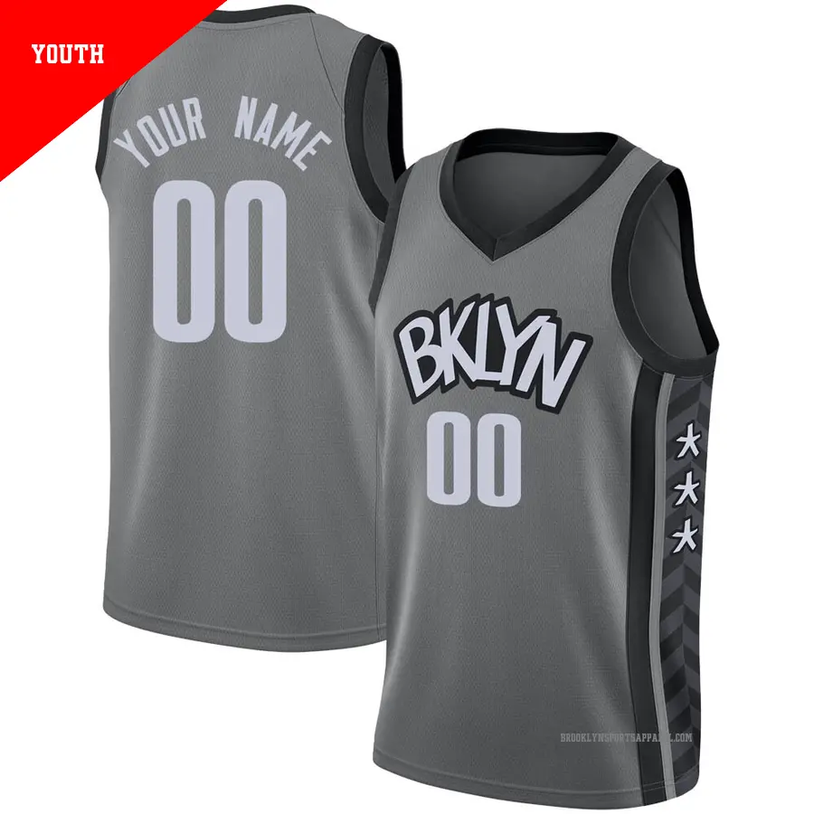 ＃00 Youth Custom Brooklyn Nets 2020/21 Swingman Gray JerseyStatement Edition