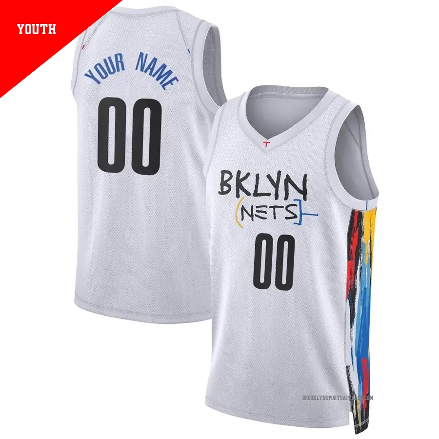 ＃00 Youth Custom Brooklyn Nets 2022/23 Swingman White City Edition Jersey