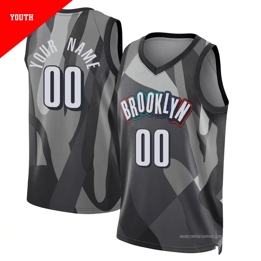 ＃00 Youth Custom Brooklyn Nets 2024/25 Swingman Gray City Edition Jersey