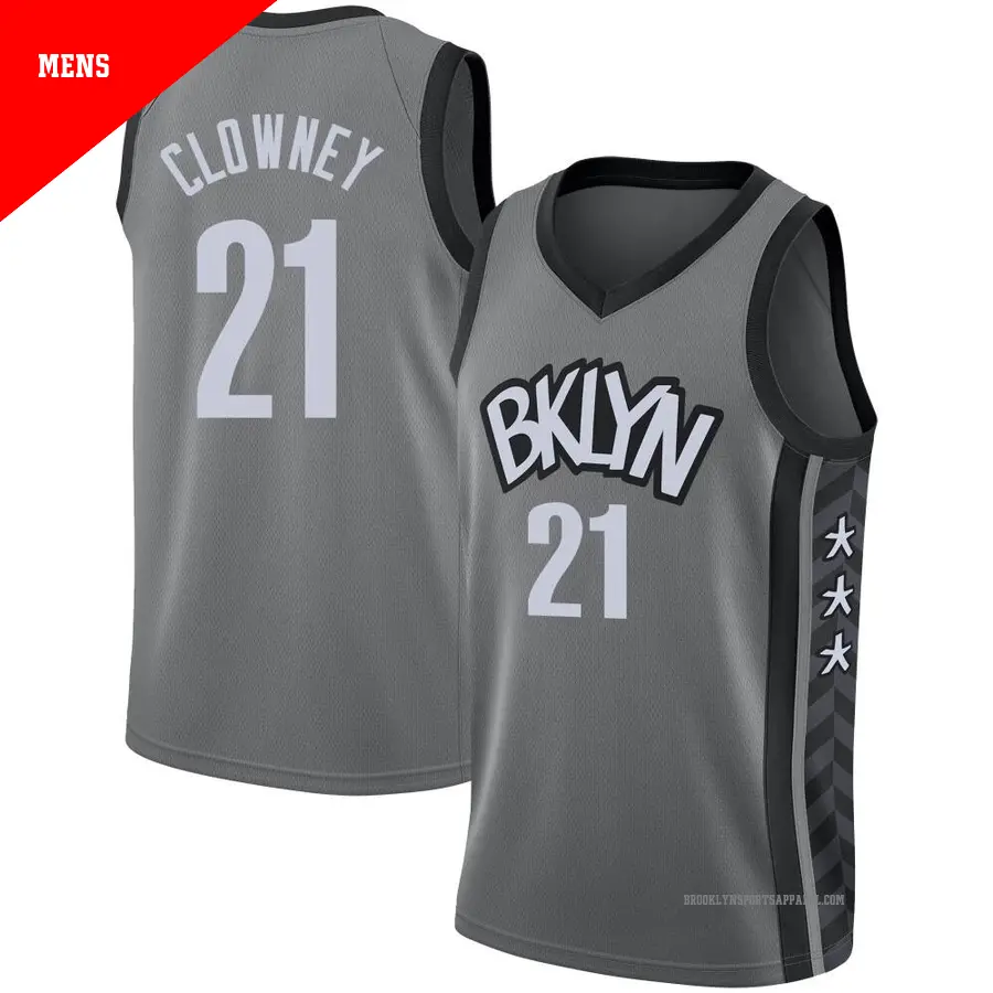 ＃21 Men's Noah Clowney Brooklyn Nets 2020/21 Swingman Gray JerseyStatement Edition