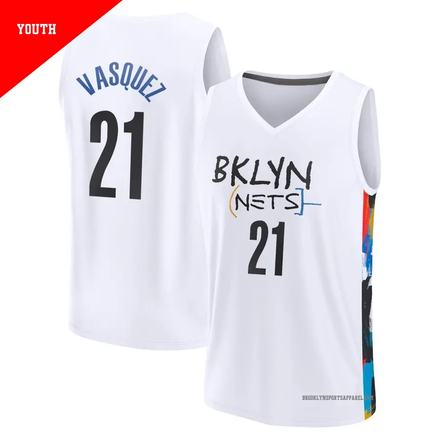 ＃21 Youth Greivis Vasquez Brooklyn Nets 2022/23 Fast Break White City Edition Jersey