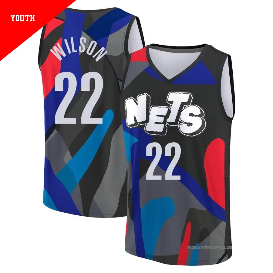 ＃22 Youth Jalen Wilson Brooklyn Nets 2023/24 Fast Break Black City Edition Jersey