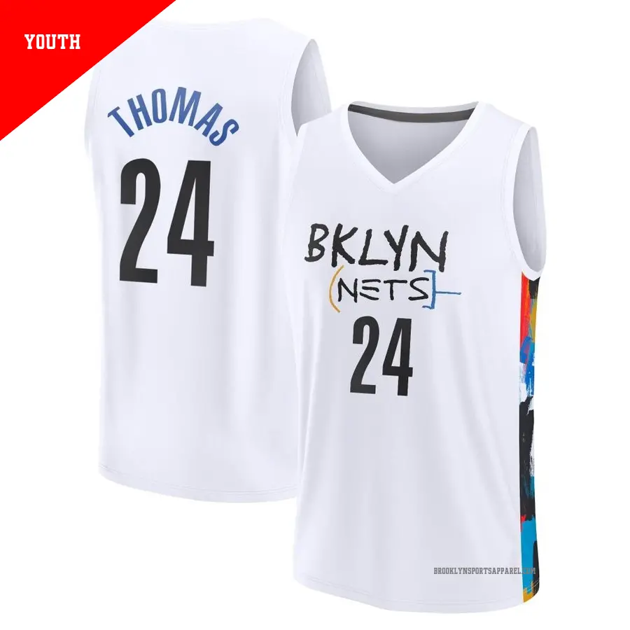 ＃24 Youth Cam Thomas Brooklyn Nets 2022/23 Fast Break White City Edition Jersey