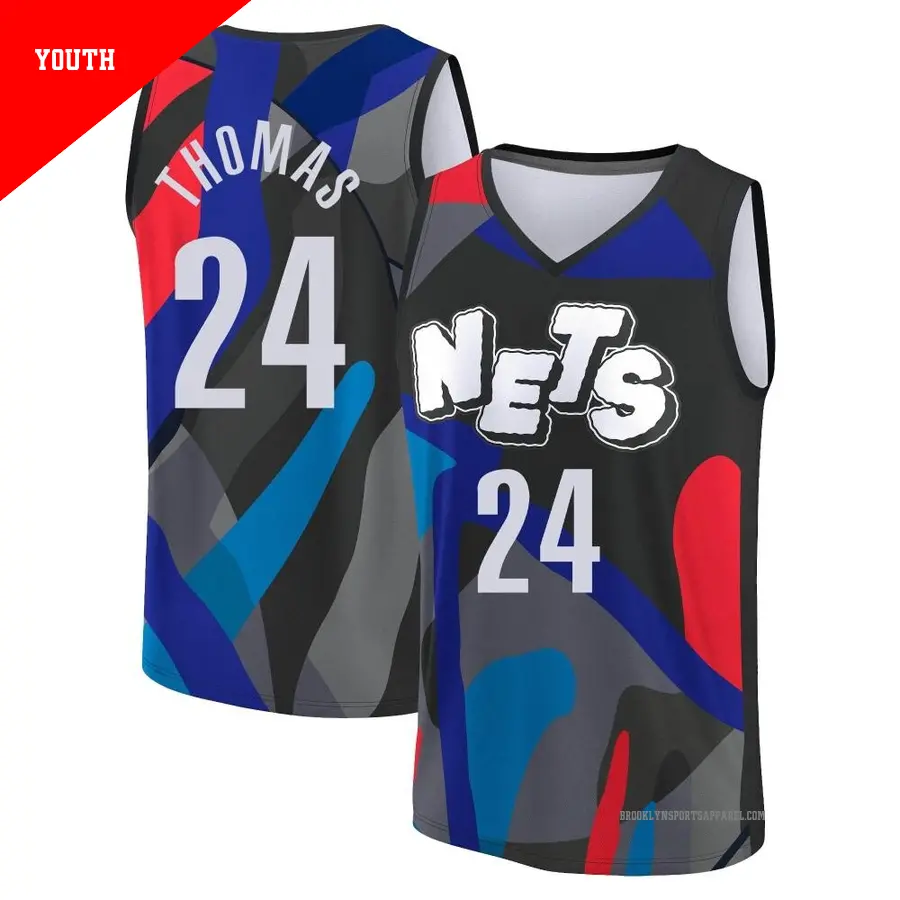 ＃24 Youth Cam Thomas Brooklyn Nets 2023/24 Fast Break Black City Edition Jersey