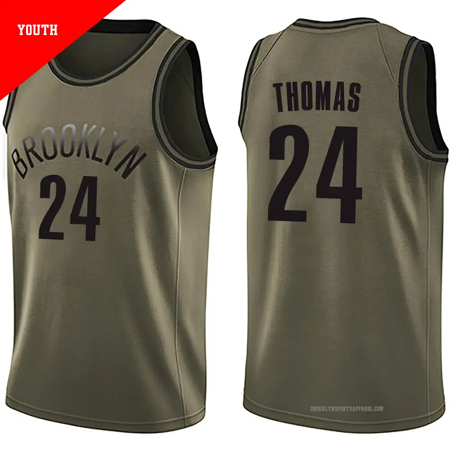 ＃24 Youth Cam Thomas Brooklyn Nets Green Swingman Salute to Service Jersey