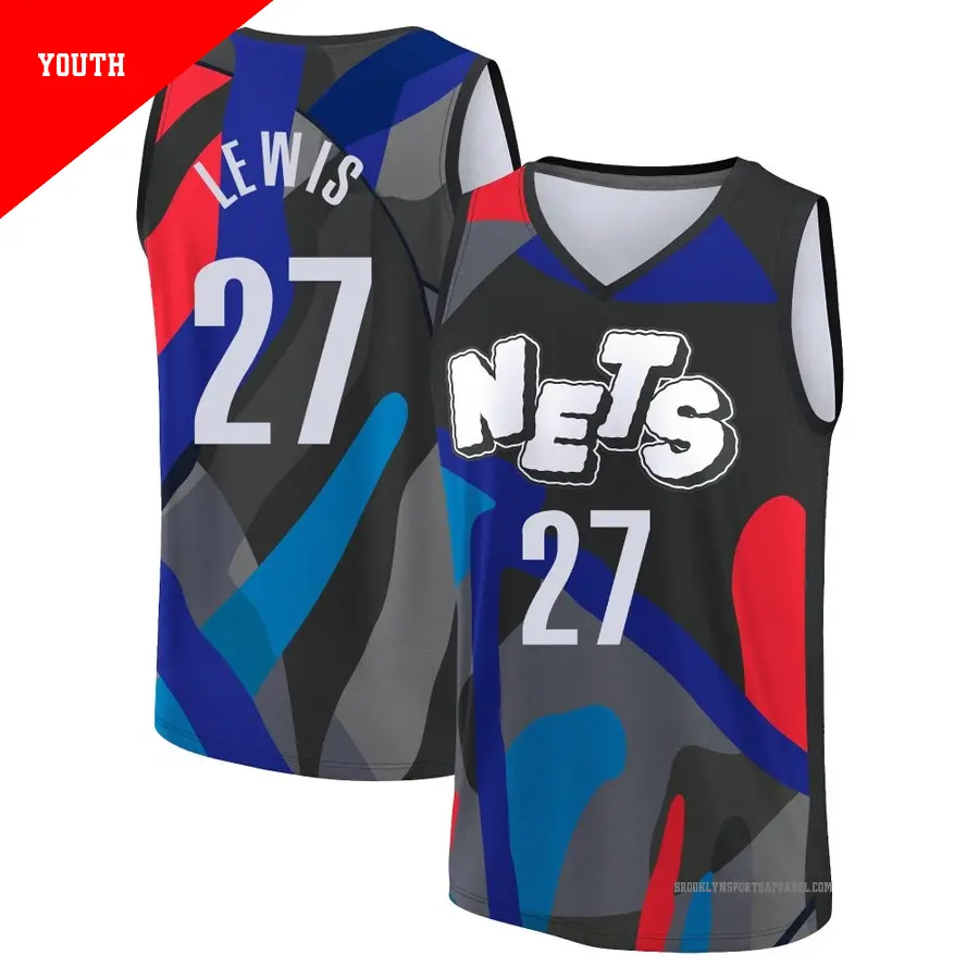 ＃27 Youth Maxwell Lewis Brooklyn Nets 2023/24 Fast Break Black City Edition Jersey