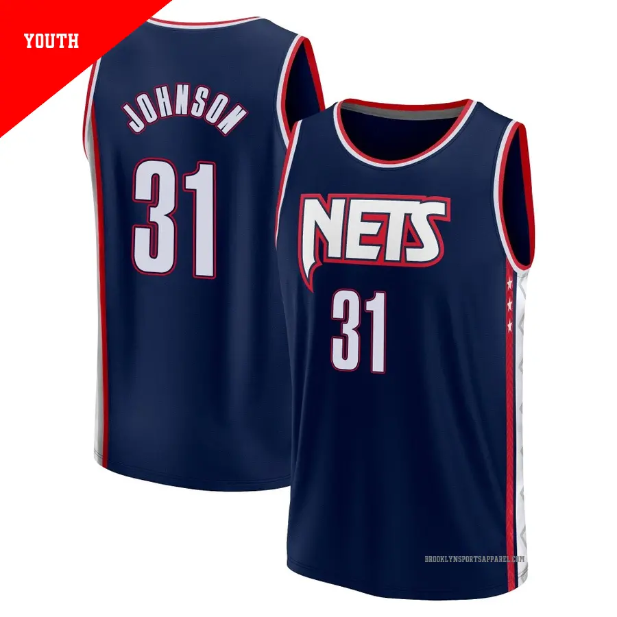 ＃31 Youth Chaney Johnson Brooklyn Nets 2021/22 Fast Break Navy Replica City Edition Jersey