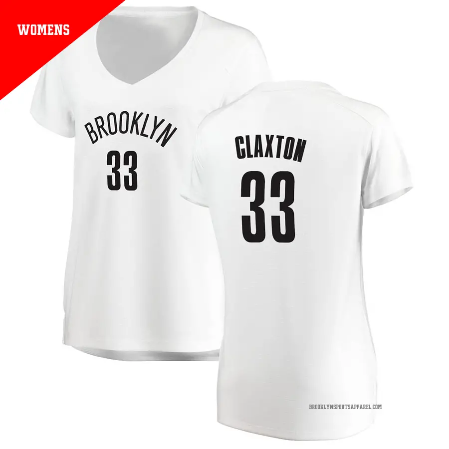 ＃33 Women's Nic Claxton Brooklyn Nets White Fast Break JerseyAssociation Edition