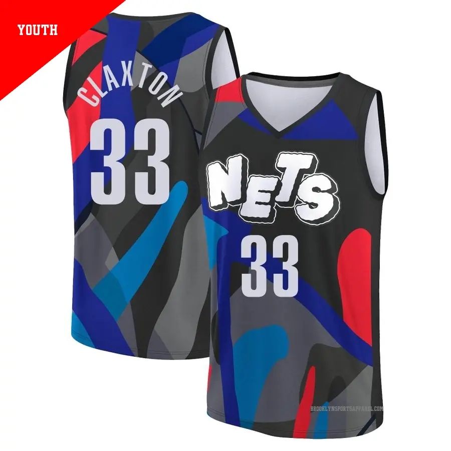 ＃33 Youth Nic Claxton Brooklyn Nets 2023/24 Fast Break Black City Edition Jersey