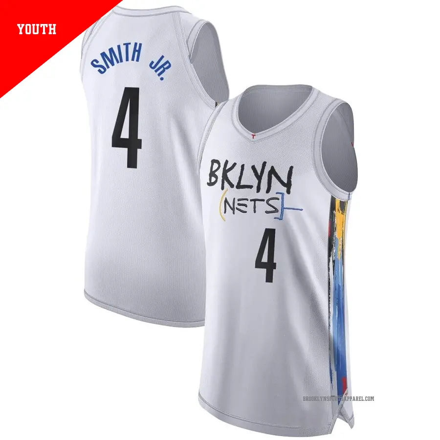 ＃4 Youth Dennis Smith Jr. Brooklyn Nets 2022/23 Authentic White City Edition Jersey