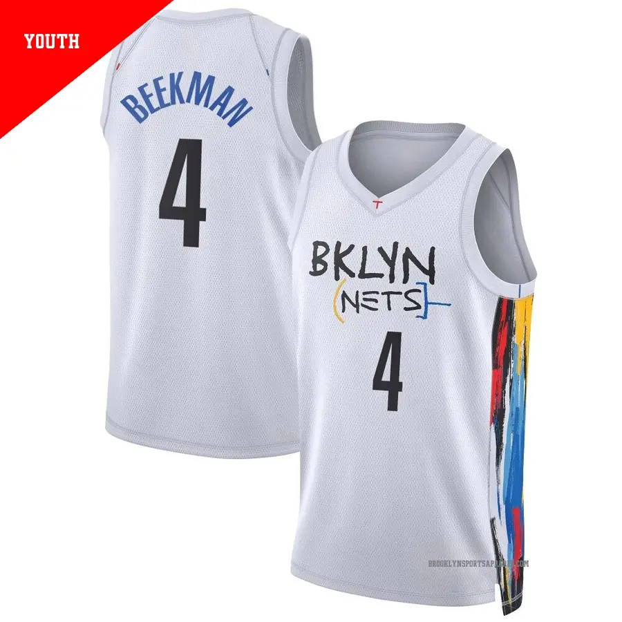 ＃4 Youth Reece Beekman Brooklyn Nets 2022/23 Swingman White City Edition Jersey