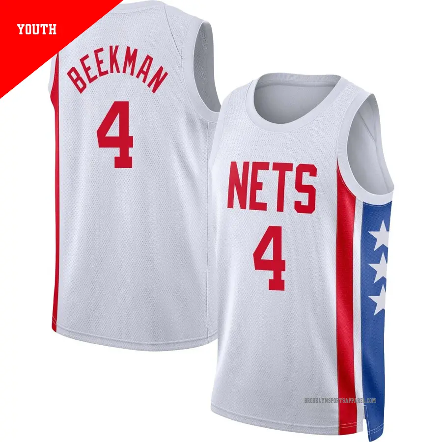 ＃4 Youth Reece Beekman Brooklyn Nets 2022/23 Swingman White Classic Edition Jersey