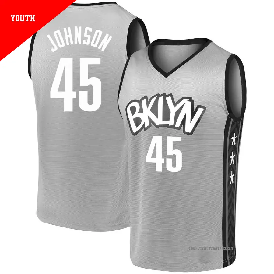 ＃45 Youth Keon Johnson Brooklyn Nets 2019/20 Fast Break Gray JerseyStatement Edition